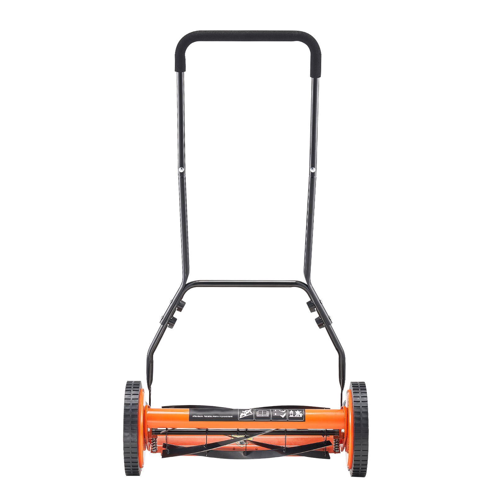 18 Inch Manual Push Reel Lawn Mower 5 Blades Adjustable Cutting Height 1.37-2.44 Inches with Grass Catcher Bag for Lawns Driveways Courtyards