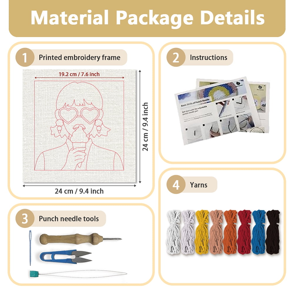 Polyester Cotton Punch Needle 4Folded Yarns Embroidery Kits Included Threader Cotton Thread Punch Needle Thread Clips 3.5MM Wooden Needle Human Useful
