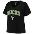 thumbnail image 2 of Women's Profile Black Milwaukee Bucks Plus Size Arch Over Logo V-Neck T-Shirt, 2 of 3