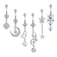 thumbnail image 1 of 6 Pcs Surgical Steel Belly Button Rings - Dangle Design, for Women, Body Piercing Jewelry, with Crystals/Gemstones Accents, 1 of 6