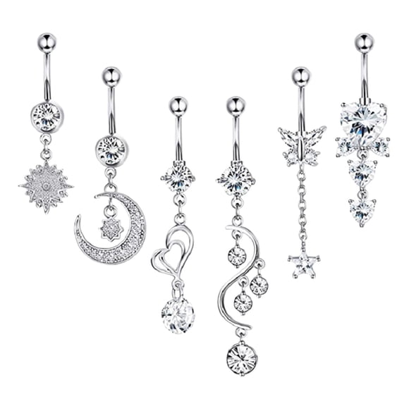 Decoration Elegant Belly Button Rings for Women Steel Navel Piercing Jewelry Set 6 Body Adornment