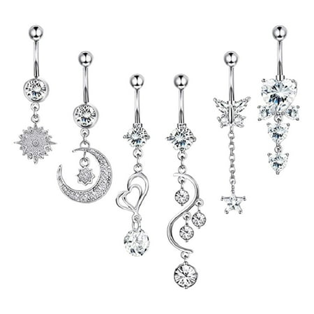 

Decorations for Bedroom 6Pcs Belly Button Rings Dangle For Women Steel Navel Rings Body Piercing Jewelry Interesting Finds Ornament Cubicle Decorations for Women Desk Table Scatter for Hanging