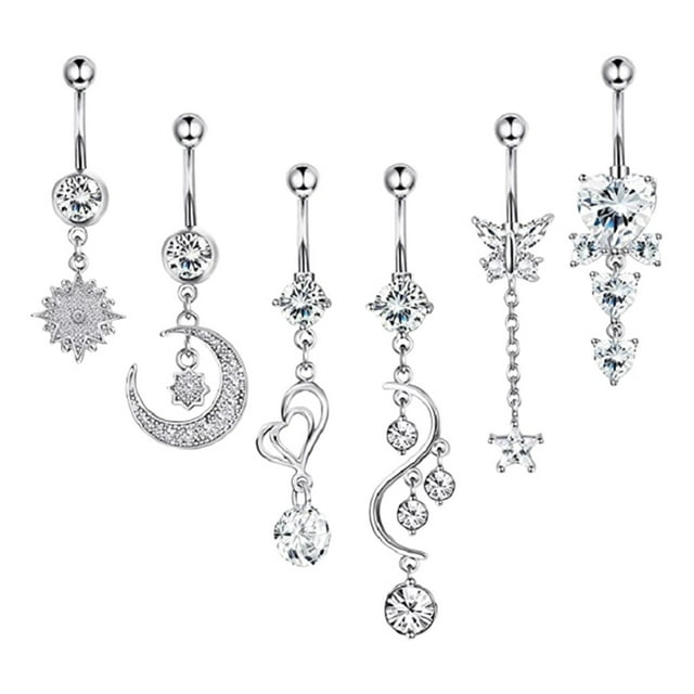 Decoration 6Pcs Belly Button Rings Dangle for Women Steel Navel Jewelry Body Piercing Accessories