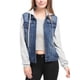 thumbnail image 1 of CHAQUETA DE DENIM LAVADO PARA MUJER INSPIRE CHIC CON MANGAS DE CONTRASTE Y CAPUCHA CON CORDÓN TALLA XXX-LARGE AZUL OSCURO, 1 of 6