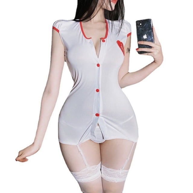 Disfraz de enfermera sexy para mujer, disfraz de uniforme para fiesta, lencería, traje encantador