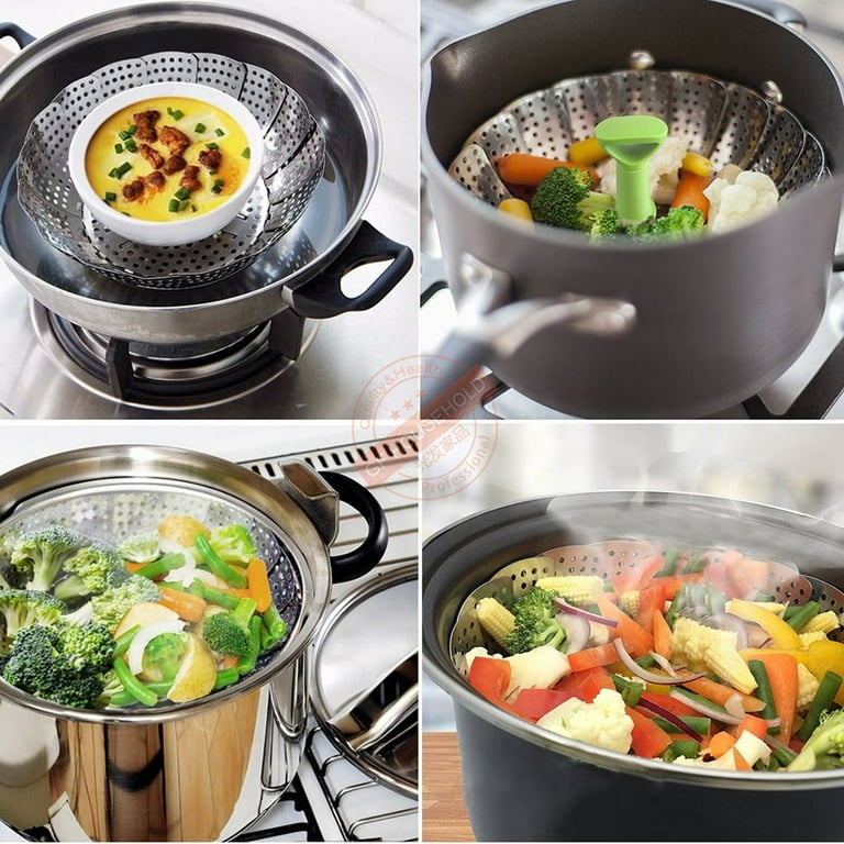 9 Stainless Steel Vegetable Steamer w/Pull Handle and Legs