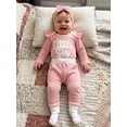 thumbnail image 4 of Cjfdfy Newborn Baby Girls Fall Outfit Long Sleeve Little Sister Letter Embroidery Romper Pants Headband 3-piece Set  Infant Baby Girl Ruffle Long Sleeve Ribbed Fall Winter Clothes, 4 of 6