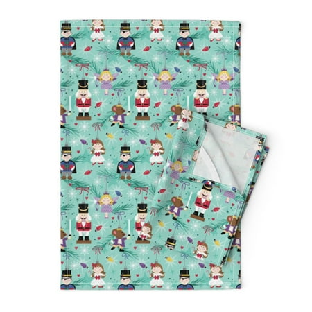

Printed Tea Towel Linen Cotton Canvas - Ornaments Holiday Christmas Ballet Fairy Festive Seasonal Aqua Blue Turquoise Mouse King Kids Print Decorative Kitchen Towel by Spoonflower