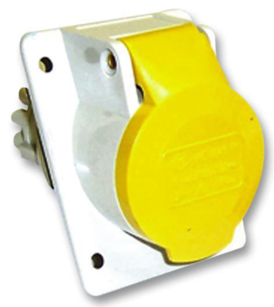 PRO POWER - 32A, 110V, Panel Mount CEE Socket, 2P+E, Yellow, IP44