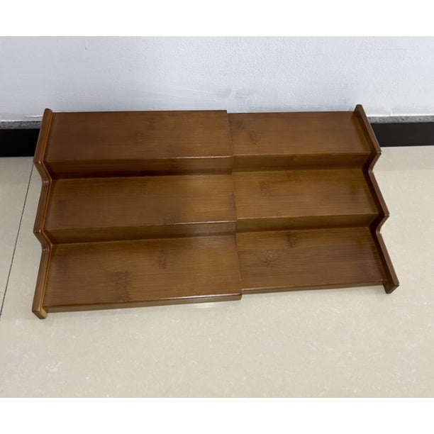 Estante retráctil de tres capas de bambú para condimentos, estante de cocina, estante para condimentos de restaurante