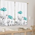thumbnail image 3 of Teal Grey Floral Kitchen Curtains Rustic Aquo Flower Small Short Cafe Window Curtains Farmhouse Wildflower Daisy Bathroom Window Drapes Treatment Tier Curtains 2 Panels (27.5x39 Inch), 3 of 6