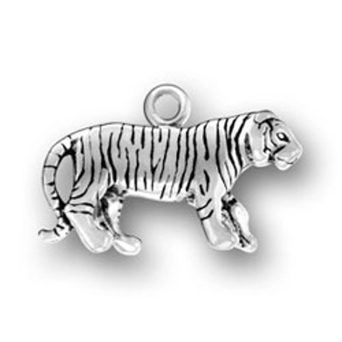 18 Sterling Silver 3D Tiger Pendant Necklace