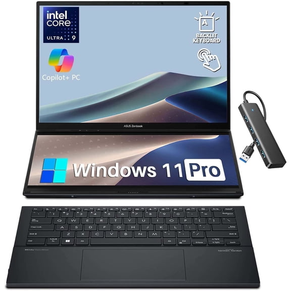 ASUS Zenbook Duo 2-in-1 Laptop, Dual 14" OLED WUXGA 16:10 Touch Display, Intel Ultra 9 285H, 32GB LPDDR5X, 1TB PCIe SSD,WiFi 7,FHD IR Webcam,Detachable Backlit KB,Windows 11 Pro
