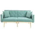 thumbnail image 2 of 65" Velvet Futon Sofa Bed, Tufted Loveseat Couch, Convertible Futon Sofa Bed, Accent Sofa Recliner, Golden Metal Legs, 2 Couch Pillows, Mid Century Modern Sofa for Living Room Bedroom, Mint Green, 2 of 8