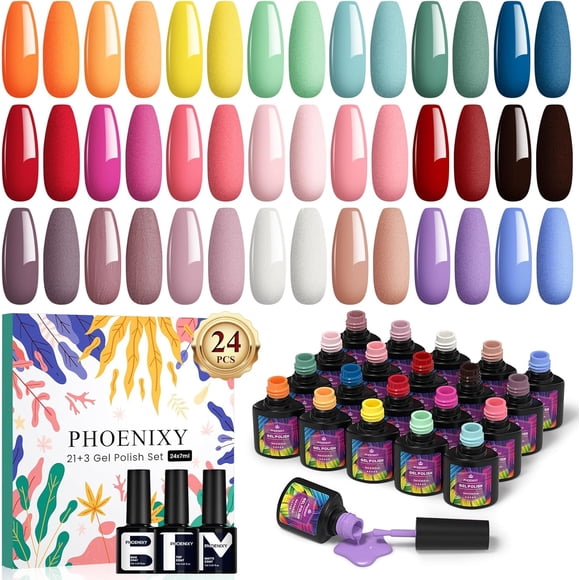 Biwat Phoenix Kit de Vernis à Ongles Gel 21 Couleurs, Base Top Coat Bourgogne Bleu Rose et Violet pour Maison DIY Manucure Gel Cadeaux de Noël pour Femmes PCA9024