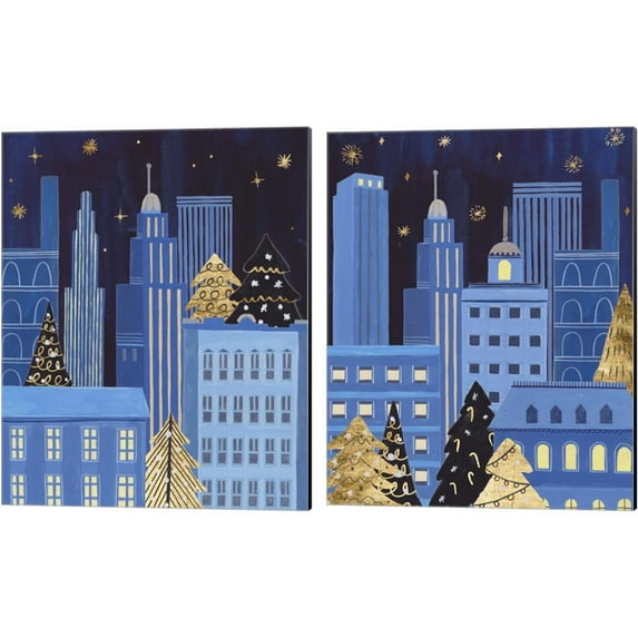 Great Art Now Holiday Night by Melissa Wang 2 Piece Canvas Art Set Each 12"W x 15"H