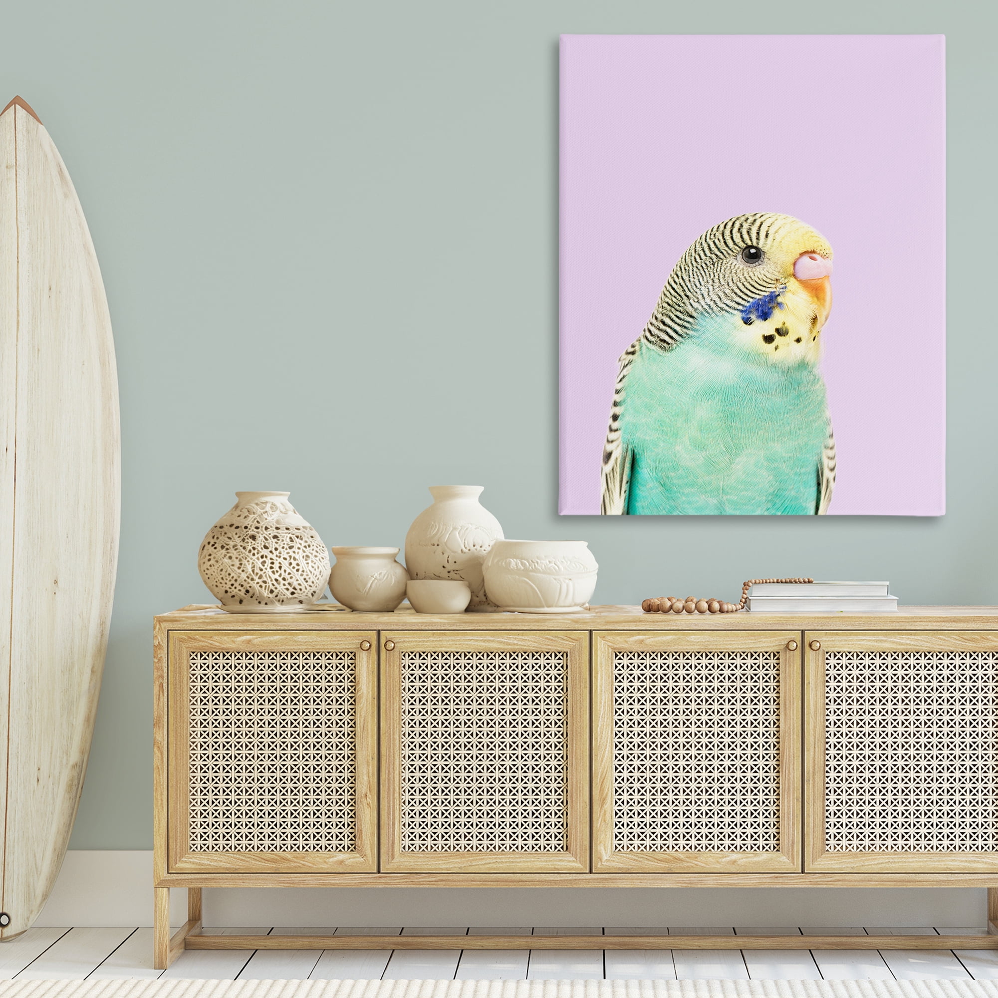 Stupell Industries Pastel Budgie Bird Animals Painting Wrapped Canvas Art Print Wall Art, 36 x 48