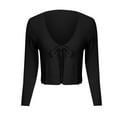 thumbnail image 4 of JGGSPWM Women's Shrug Sweaters Tie Front Long Sleeve Rib Knit Bolero Open Front Cropped Cardigan Jacket Tops Black M, 4 of 6