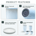 thumbnail image 5 of FIASON 4 Pack 24/21/12/10 Inch Tall Planters, Glossy Light Blue Speckled Faux White Ceramic Pots with Dual-Use Tray, Drainage Holes & Filter Screens, Indoor Outdoor Patio Porch Decor, 5 of 7