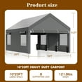 thumbnail image 6 of Walsunny 10x20 ft Carport with 4 Sandbags Heavy Duty Car Canopy with Roll-up Windows Portable Garage with Removable Sidewalls & Doors Black, 6 of 8