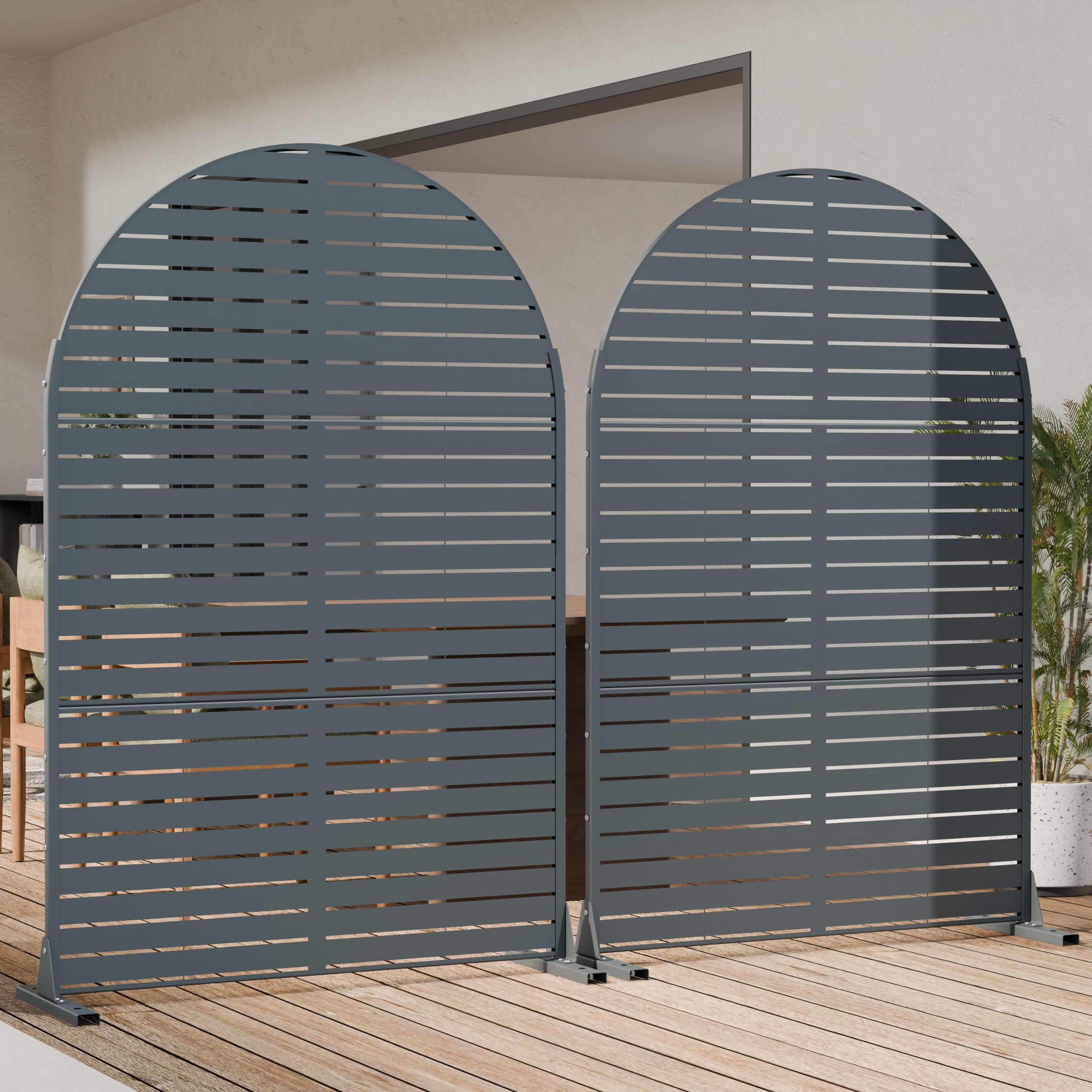MAYEERTY Outdoor Metal Privacy Screen 6ft × 4ft Cambrian Rock Gray, 3-Panel Classic Louvered, Weatherproof for Patio