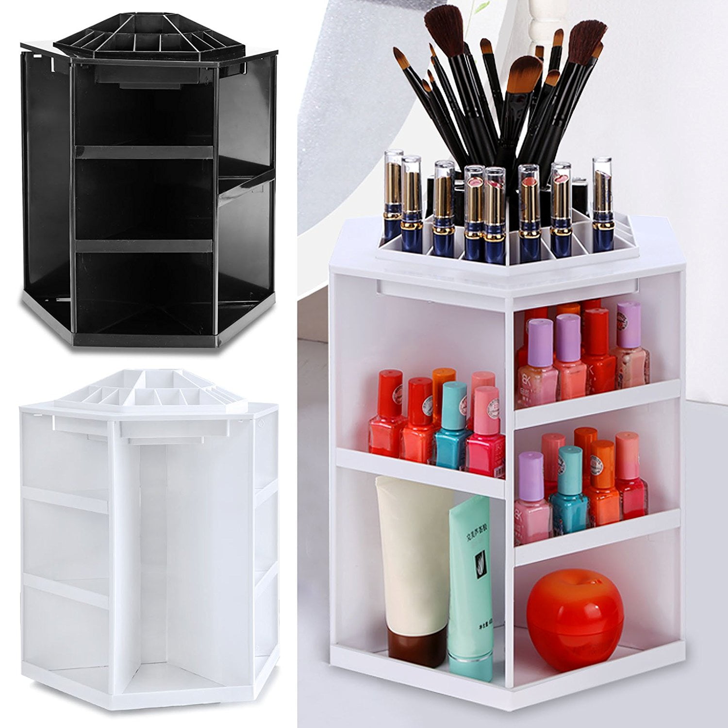 360 Degree Rotating Cosmetics Organizer Assembly Large Capacity 360 Degree Rotating Cosmetics Organizer Assembly Large Capacity Desktop Make Up Display Spinning Rack Storage Box Gift For Valentine S Day White