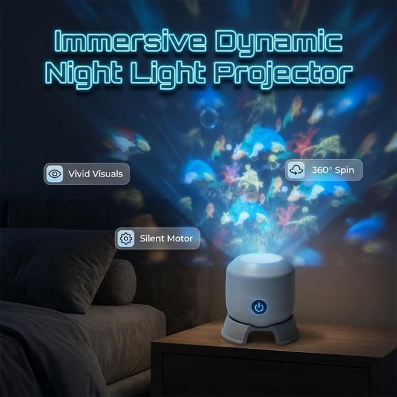 Dynamic Rotating LED Projector Light, 360° Rotating Ocean Wave Night Light Projector, Multi-Angle Projection Base, for Bedroom, Home Theater, Meditation and Relaxation