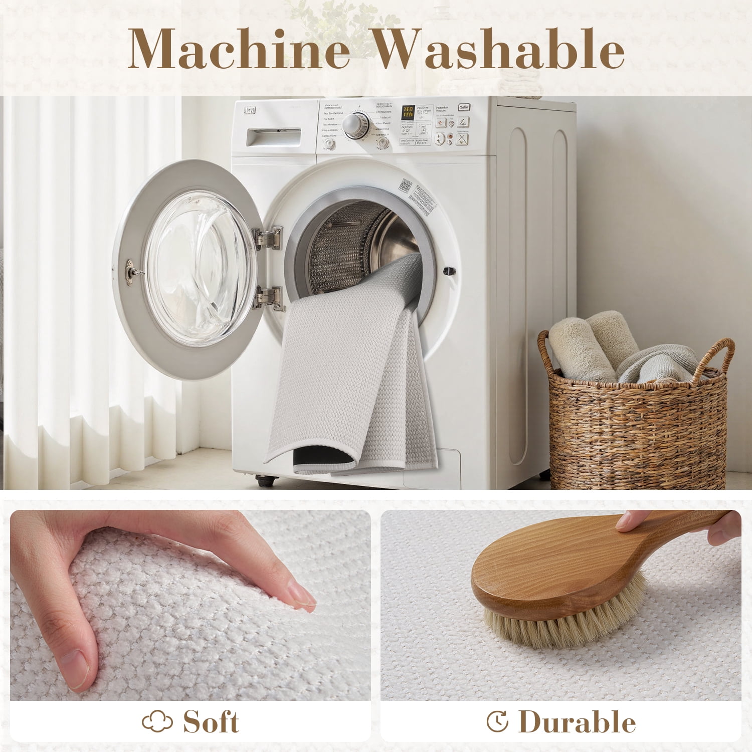 FEELHOME Bathroom Rug Non Slip Absorbent Bath Mat Woven Quick Dry Machine Washable Bathroom Mat with Rubber Backing Ultra Thin Bathroom Rugs Fit Under Door 17"x30" White