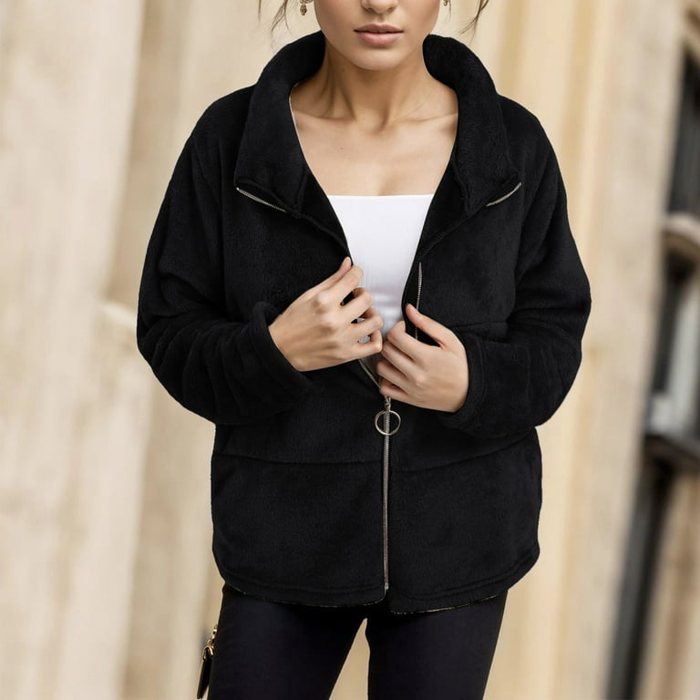 REDARER Columbia Jacket Women Zipper Cardigan Plush Thermal Jacket Jackets for Women Columbia Fleece Black XL Walmart