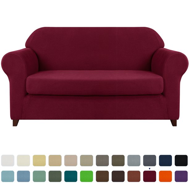Subrtex Stretch 2Piece Textured Grid Sofa Slipcover Jacquard Non Slip