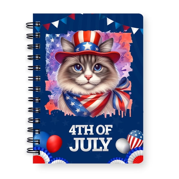 Patriotic Ragdoll Celebrates 4th of July Spiral Bound Journal Cat Lover Kitten Owner Gifts Idea 5x7in Spiral Notebook - 02009