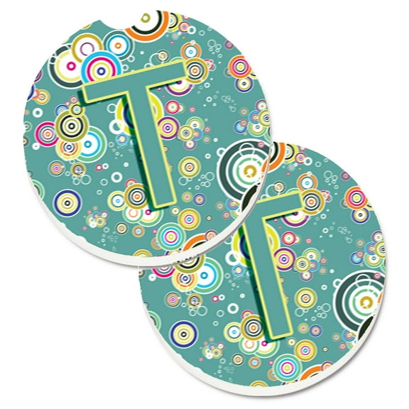 Carolines Treasures CJ2015-TCARC Letter T Circle Circle Teal Initial Alphabet Set of 2 Cup Holder Car Coasters  Large
