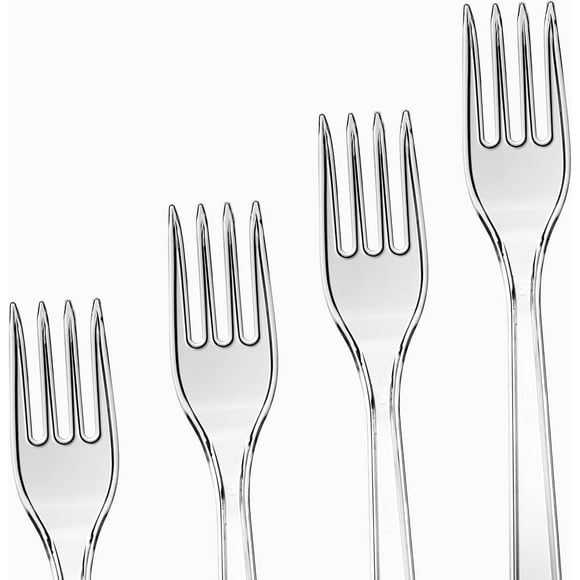 Couverts Pleine Grandeur en Plastique Rigide pour Aventures en Plein Air, Fourchettes Transparentes Extra Robustes, Style et Toucher Élégants, Confortables à Tenir, Légers, 100 Unités, Réutilisables Ou Jetables,