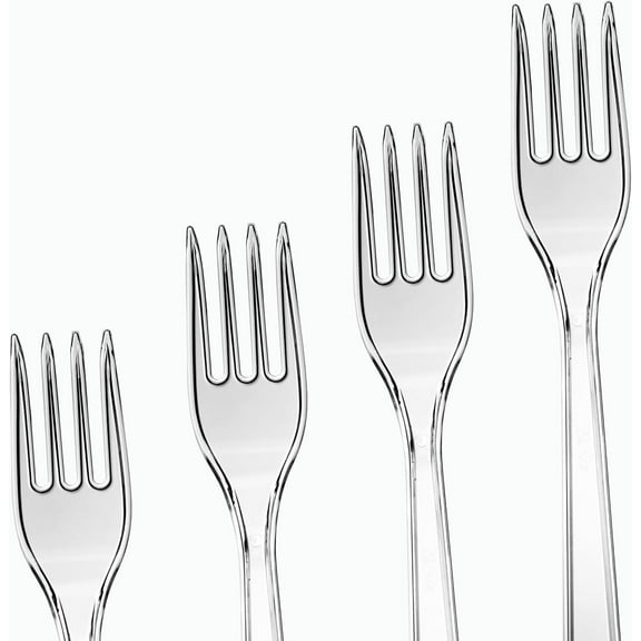 Hard Plastic Full Size Cutlery For Outdoor Adventures, Extra Heavy Duty Clear Forks, Elegant Look And Feel, Comfortable To Hold, Lightweight, 100 Count, Reusable Or Disposable,