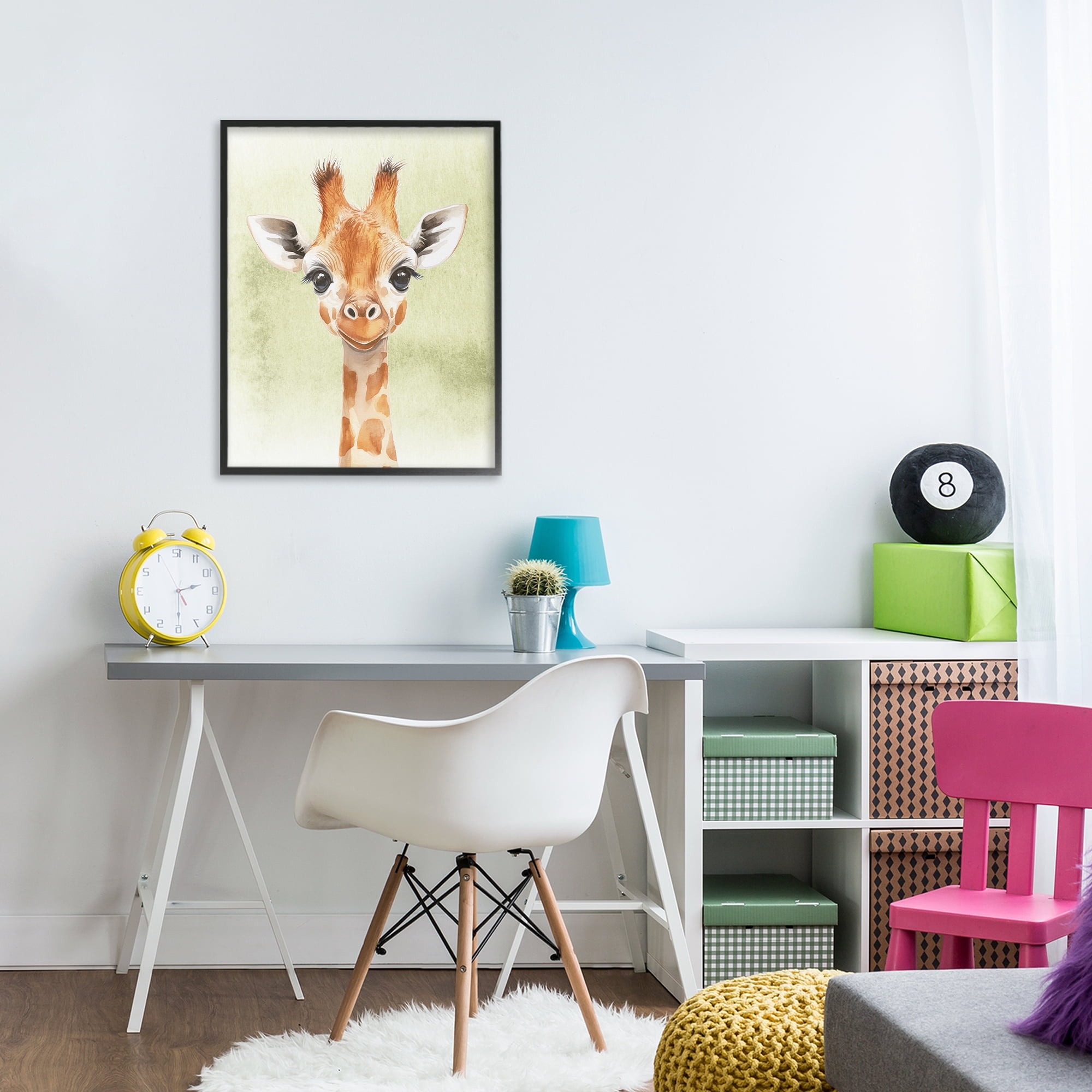 Stupell Industries Jungle Friends Baby Giraffe Black Framed Giclee Art, design by Christine Simpson Art