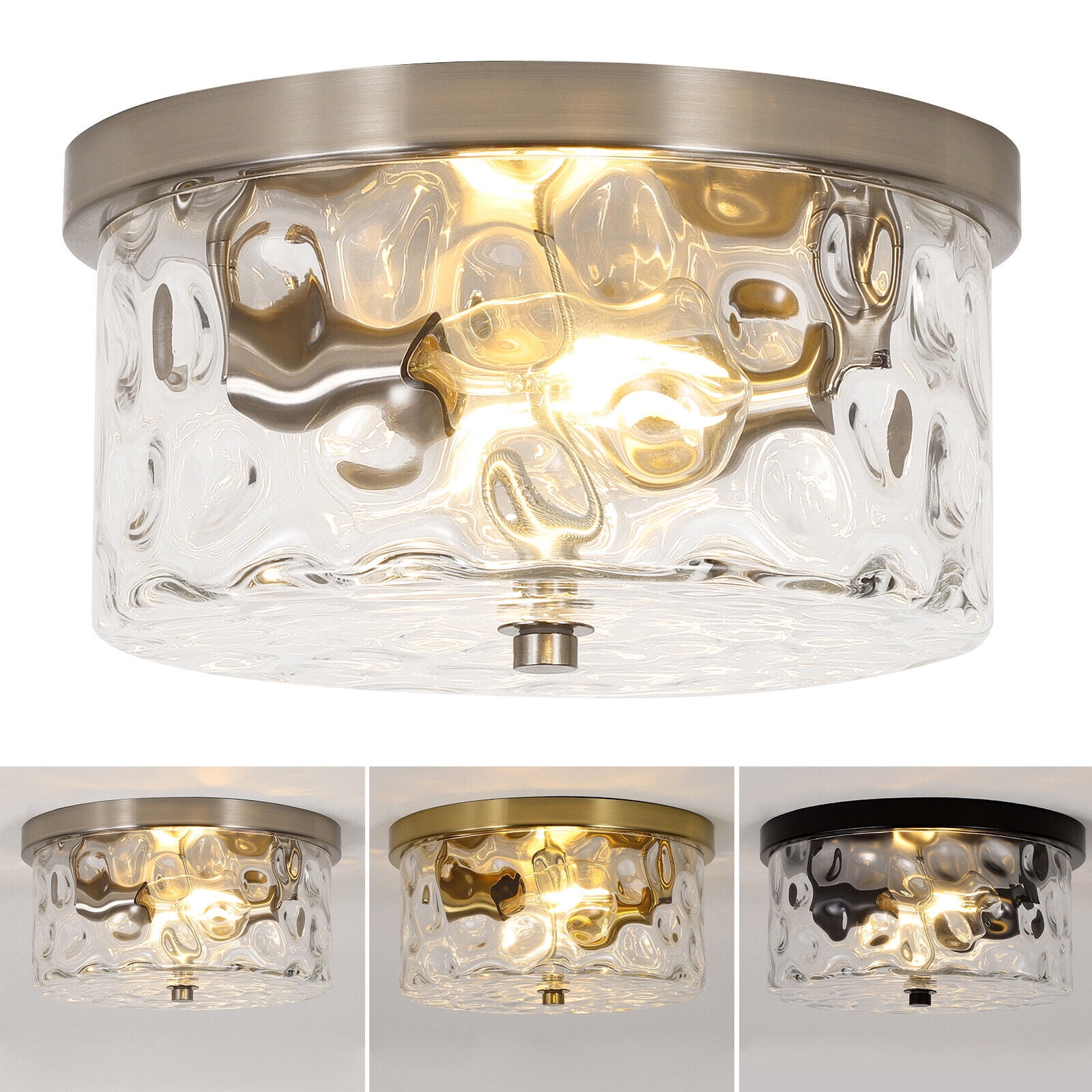Gold Semi Flush Mount Ceiling Light Fixture 2-Light Ceiling Light Vintage Ceiling Lamp Farmhouse Light with Bubble Glass Shade for Living Room Bedroom Foyer Hallway