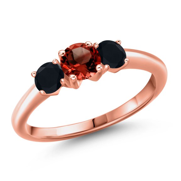 Gem Stone King 18K Rose Gold Plated Silver Red Garnet and Black Onyx Engagement Ring for Women | 0.99 Cttw | Round 5MM | Gemstone January Birthstone | Size 5
