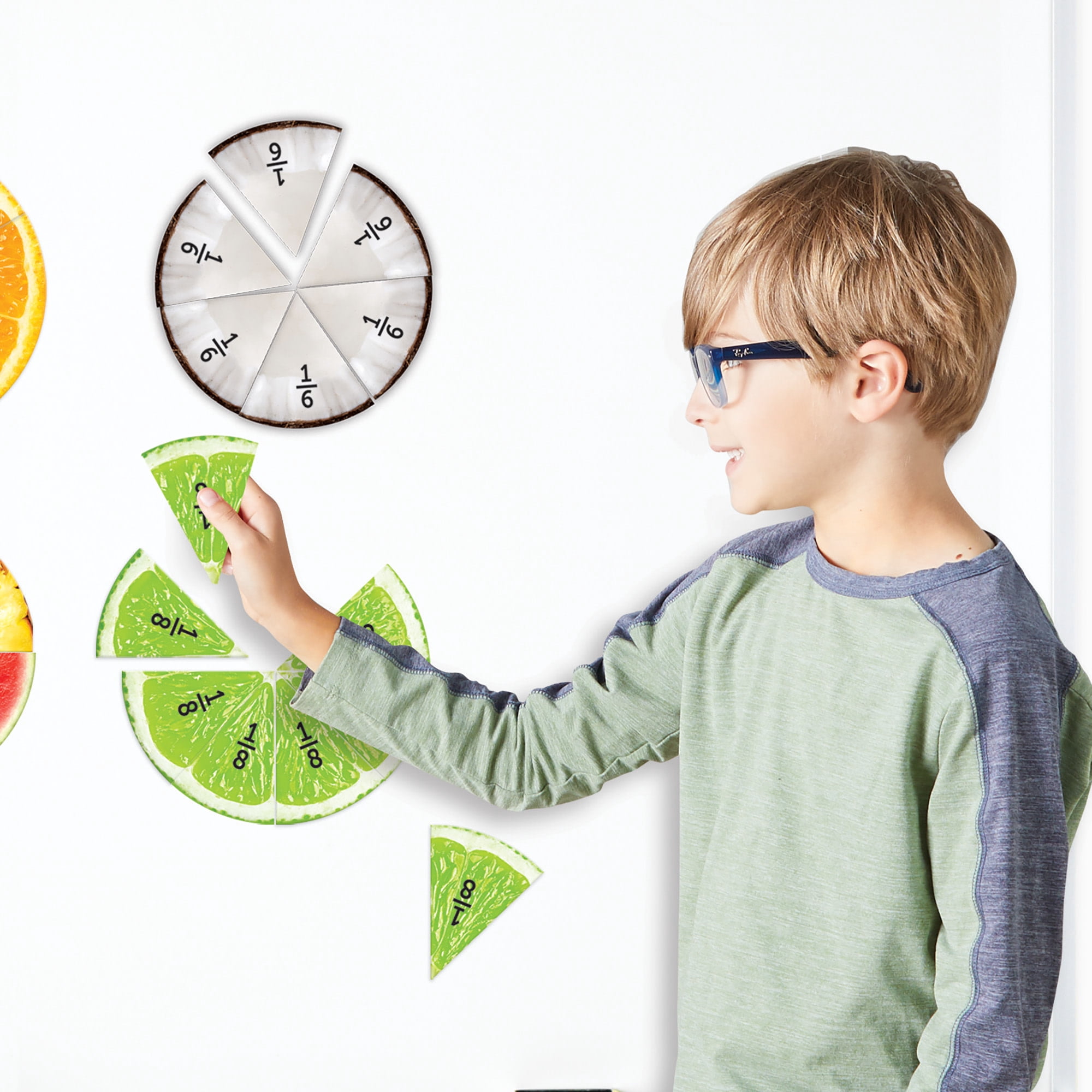 Learning Resources Magnetic Fruit Fractions - 24 Pieces, Boys and Girls Ages 6+ Educational Toys for Kids, Math Learning Games for Kids, Fractions Learning Games
