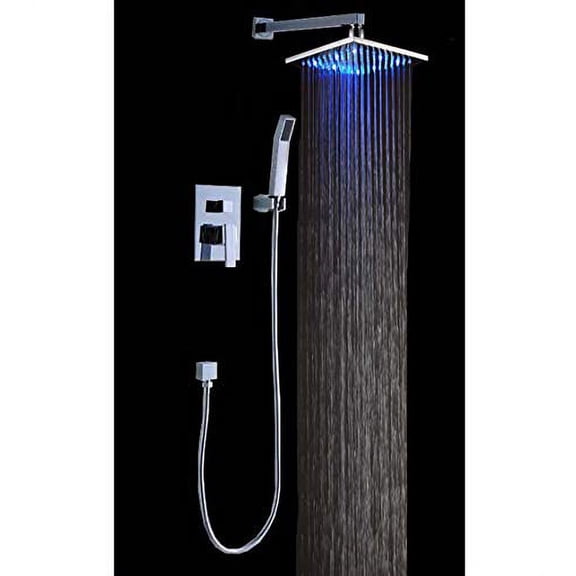 Cascada Luxury Bathroom Shower Set Rainfall LED Shower Head, Double-Function Valve, and Brass Handheld Shower (12", Chrome)