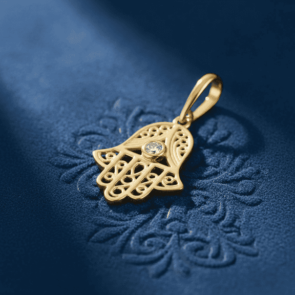 Vinali Solid 14K Yellow Gold Hamsa CZ Pendant