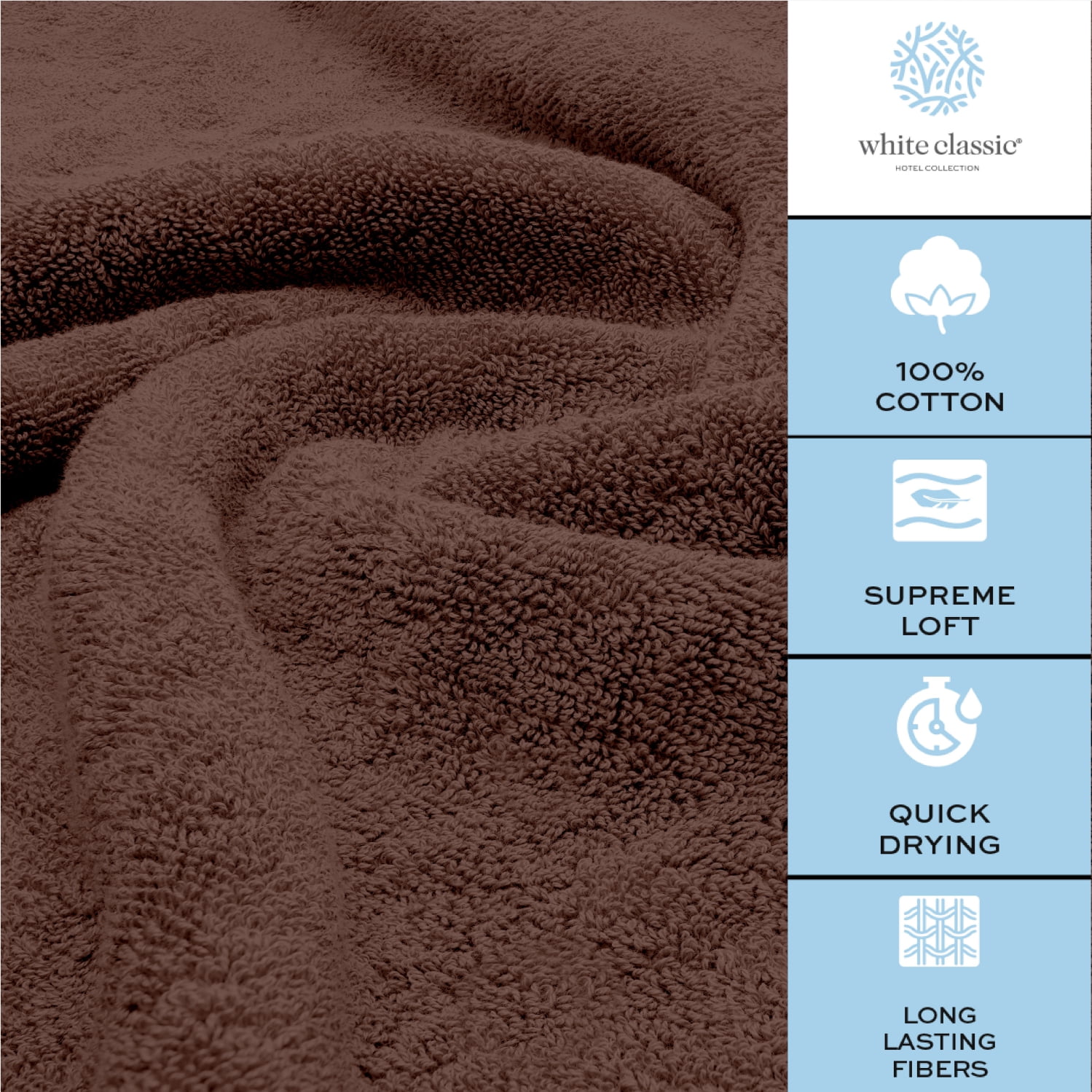 White Classic Hotel Collection 650 Gsm Cotton Bath Sheet Towels, Oversized Bathroom Towels, Brown, 35 x 70, 2 Pack