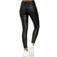 thumbnail image 4 of Pantalones largos de piel sintética de cintura alta con botones y bolsillos informales sólidos a la moda para mujer Fridja  hfkajh100157, 4 of 4