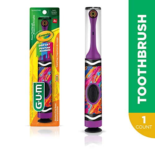GUM Crayola Kids Power Toothbrush with Travel Cap Ages 3