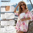 thumbnail image 6 of FKEKYI 2 Piece Short Set for Women Summer Shirt Top & Shorts with Elastic Waist Pink Cherry Flower Print Casual Loungewear Resort Wear Ladies Vacation Outfits, M, 6 of 7