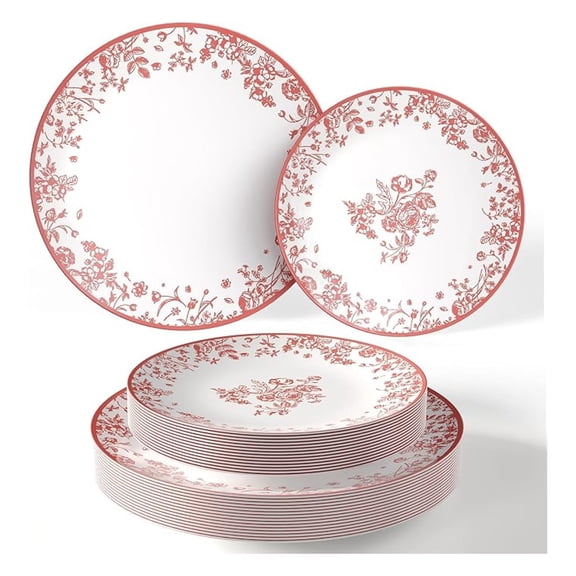 Plastic Plates For Party Supplies, Floral Disposable Plates For Party & Weddings 80 Pcs - 40 x 8 Dessert Plates & 40 x 10 Plastic Dinner Plates, Plate Set Disposable Dinnerware Sets