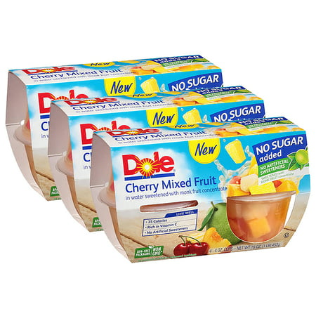 (3 Pack) Dole Fruit Bowls, No Sugar Added Cherry Mixed Fruit, 4 Ounce (4