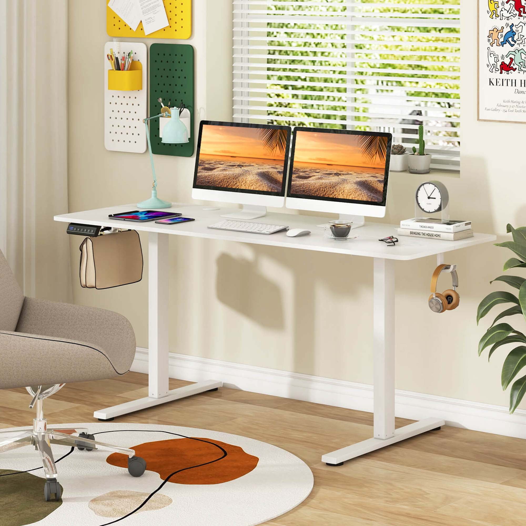 Costway 63 x 24 Inch Sit Stand Desk Height Adjustable Electric Standing Desk White