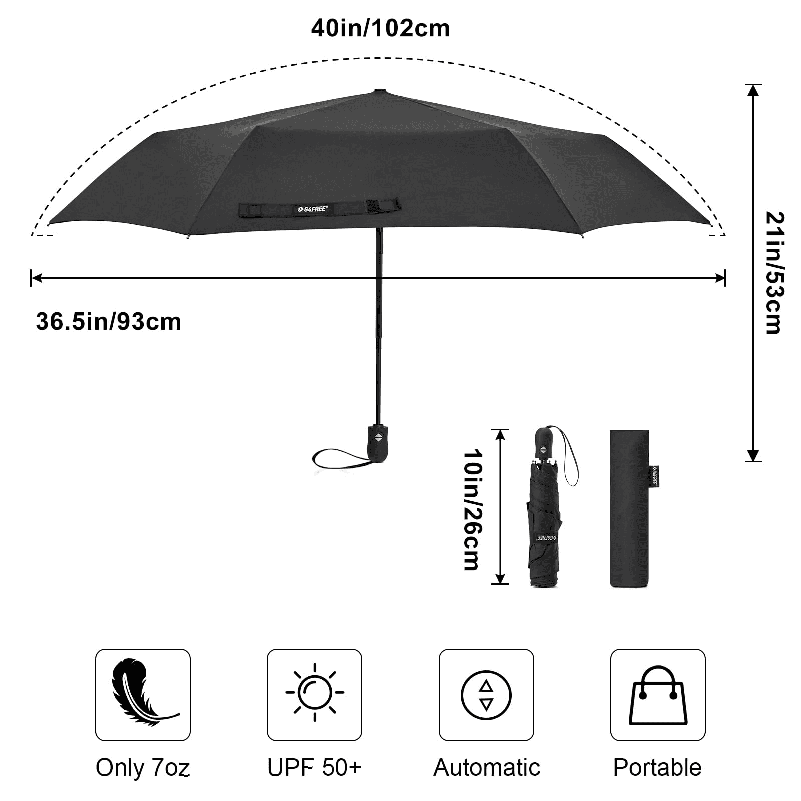 G4Free Travel Umbrella Ultralight UPF 50+ UV Protection Compact Umbrella Super Slim Small Mini Automatic Open and Close