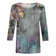 thumbnail image 5 of Nrmvnmi Womens 3/4 Length Sleeve Cotton Tops Casual Floral Print Round Neck Summer Tops Loose Fit Elastic and Lightweight Blouse For Women, 5 of 5