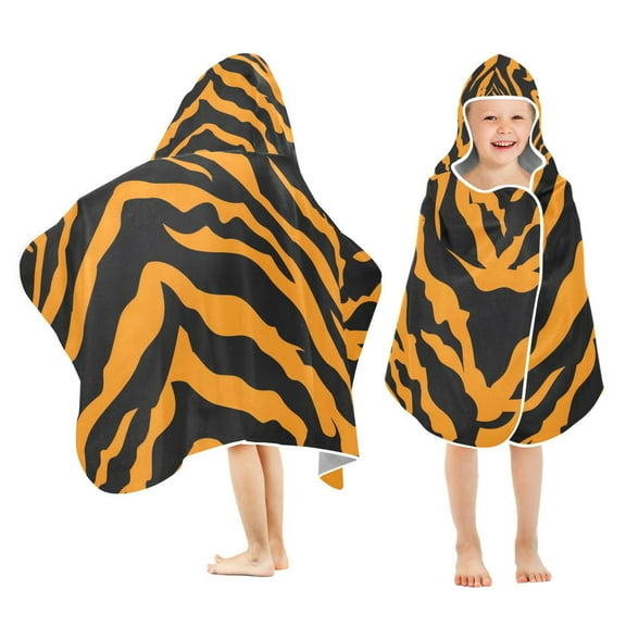 Tiger Print Toddler Hooded Beach Towel 24" x 50" Kids Bath Towels Soft Quick Dry for Swim Pool Boys Girls